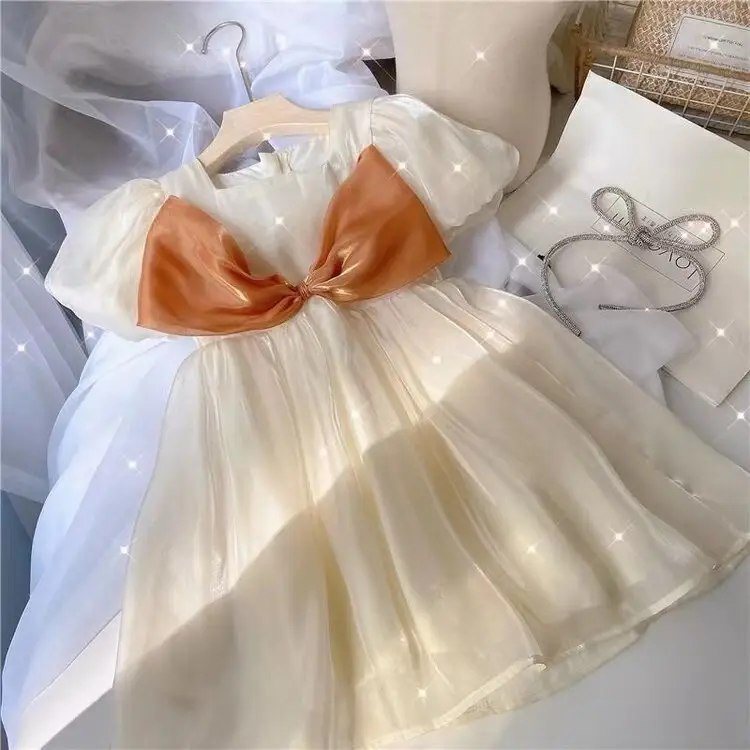Princess Dress Girls' Twilight Cloud Short Sleeve Dress Summer Middle and Small Children's New Girls' Bubble Sleeve Fashion