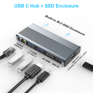 USB 3.1 Gen2 4K HDMI PD60W Ethernet Port C tipi Hub M.2 SSD durumda 6 in 1 USB C hub NVME ve SATA SSD muhafaza - Product Image 2