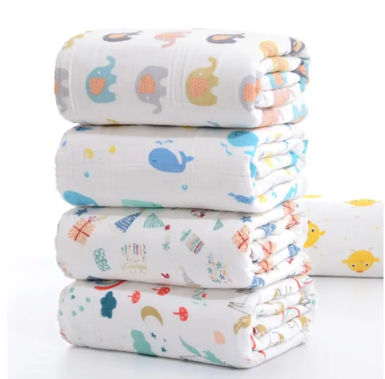 Kain kasa cetak Super lembut 6 lapis katun organik kain lap muslin bayi baru lahir handuk wajah sapu tangan kain sendawa bayi