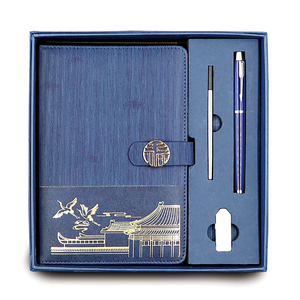 定制Logo印刷A5 B5 A6笔记本时尚日记本套装精装Pu皮革礼品记事本带u盘书签 - Product Image 2