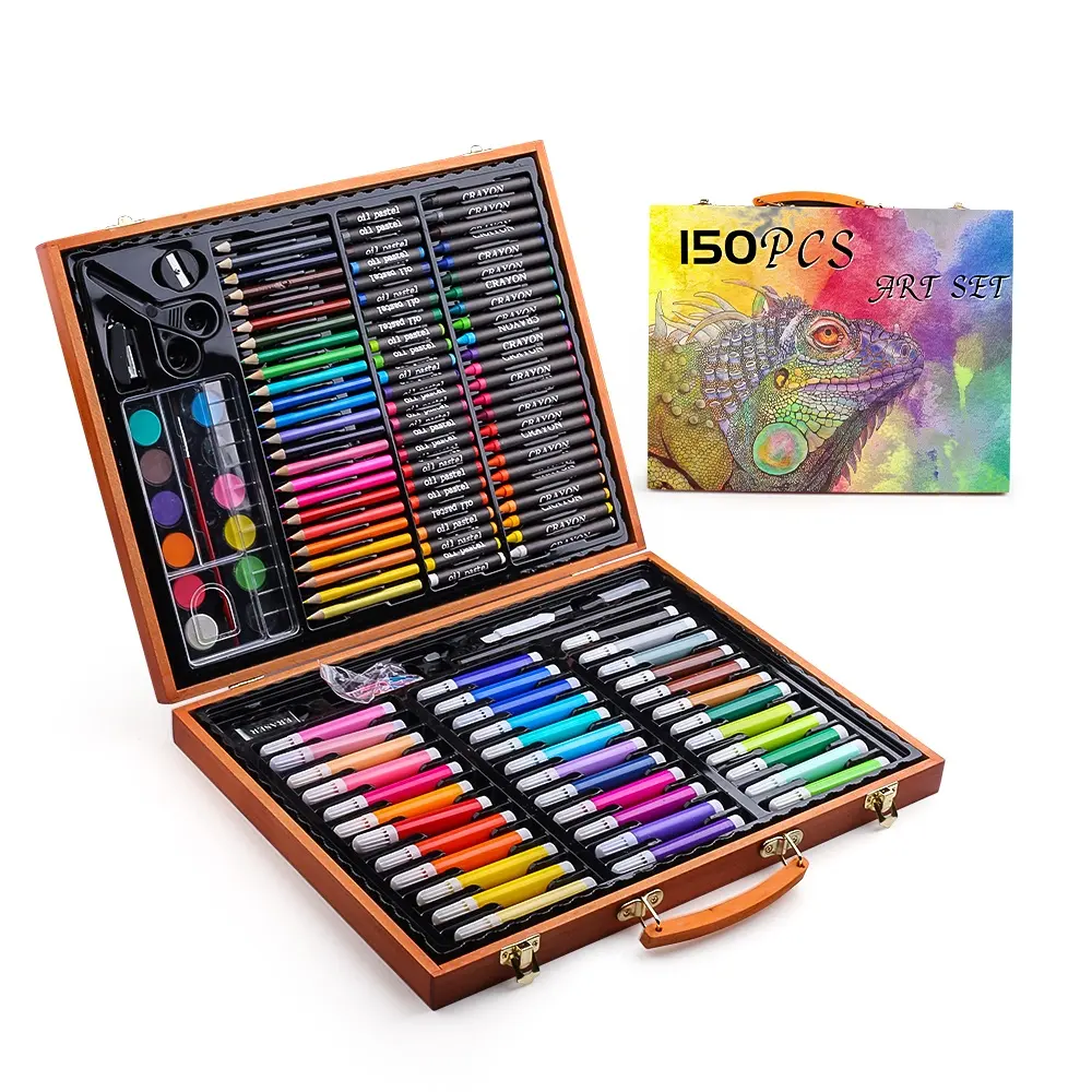 Super Mega Deluxe-Kit de arte para dibujar bocetos, juego de Arte de madera de 150 piezas para niños, pintura