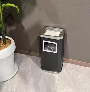 Contenedor de basura de acero inoxidable de 30L con cenicero para uso interior y exterior para residuos y reciclaje - Product Image 6