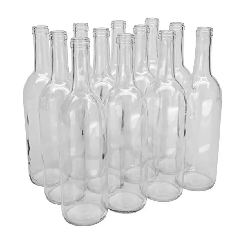 Fabricante de botellas de cristal al por mayor botellas de vino de cristal vacías personalizadas 500ml 750 ml