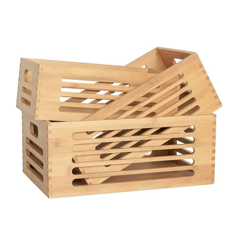 Bamboo and wood storage Flat noodles set and hollow striped Flat noodles kitchen container with handle