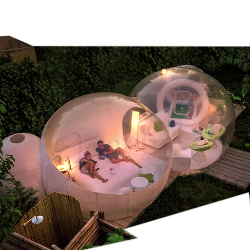 Tende di lusso per esterni a 2 camere Big House Hotel Resort Glamping con tenda a bolle trasparenti gonfiabili trasparenti per bagno