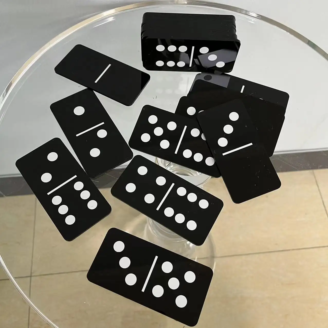 Tùy Chỉnh Kích Thước Lớn 28 Pcs Đôi Sáu Màu Đen Domino Trò Chơi Màn Hình Lụa Dominoes