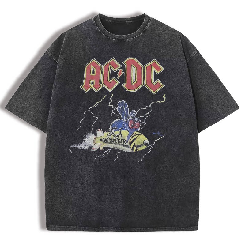Nero vintage sbiadito 6 AC/DC band rock