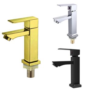 Modern Single-<strong>Hole</strong> Brass Basin Faucet with Ceramic Cold Water Valve Brushed Surface Finish for Toilets and Washbasins - Product Image 4
