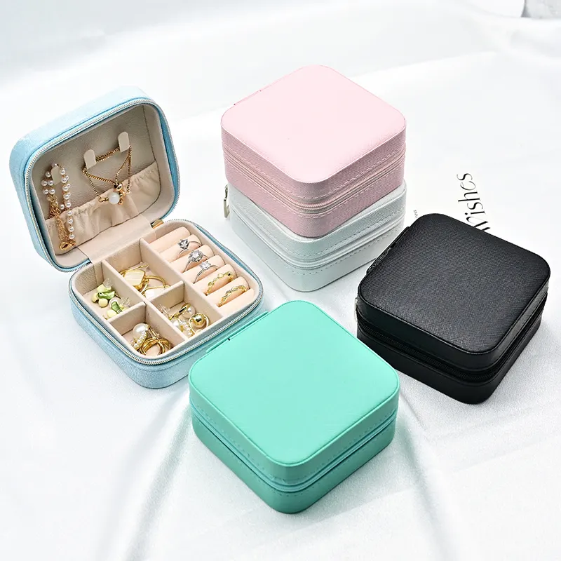Luxury Portable Travel Ring Necklace Jewellery Boxes Packaging Case PU Leather Velvet Storage Jewelry Box Organizer Custom