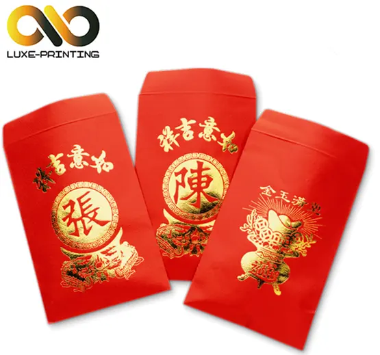 Chinese Lucky Geld Verpakking Envelop Hot Stempel Angpow Rood Packet Aangepaste