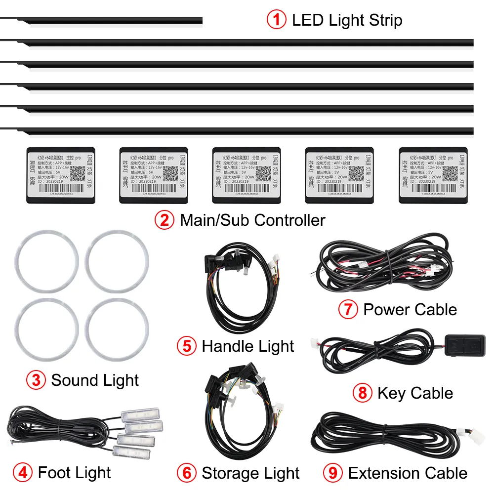 Cadena de luces ambientales decorativas PEL 22 en 1 Symphony LED Car Atmosphere Lights RGB