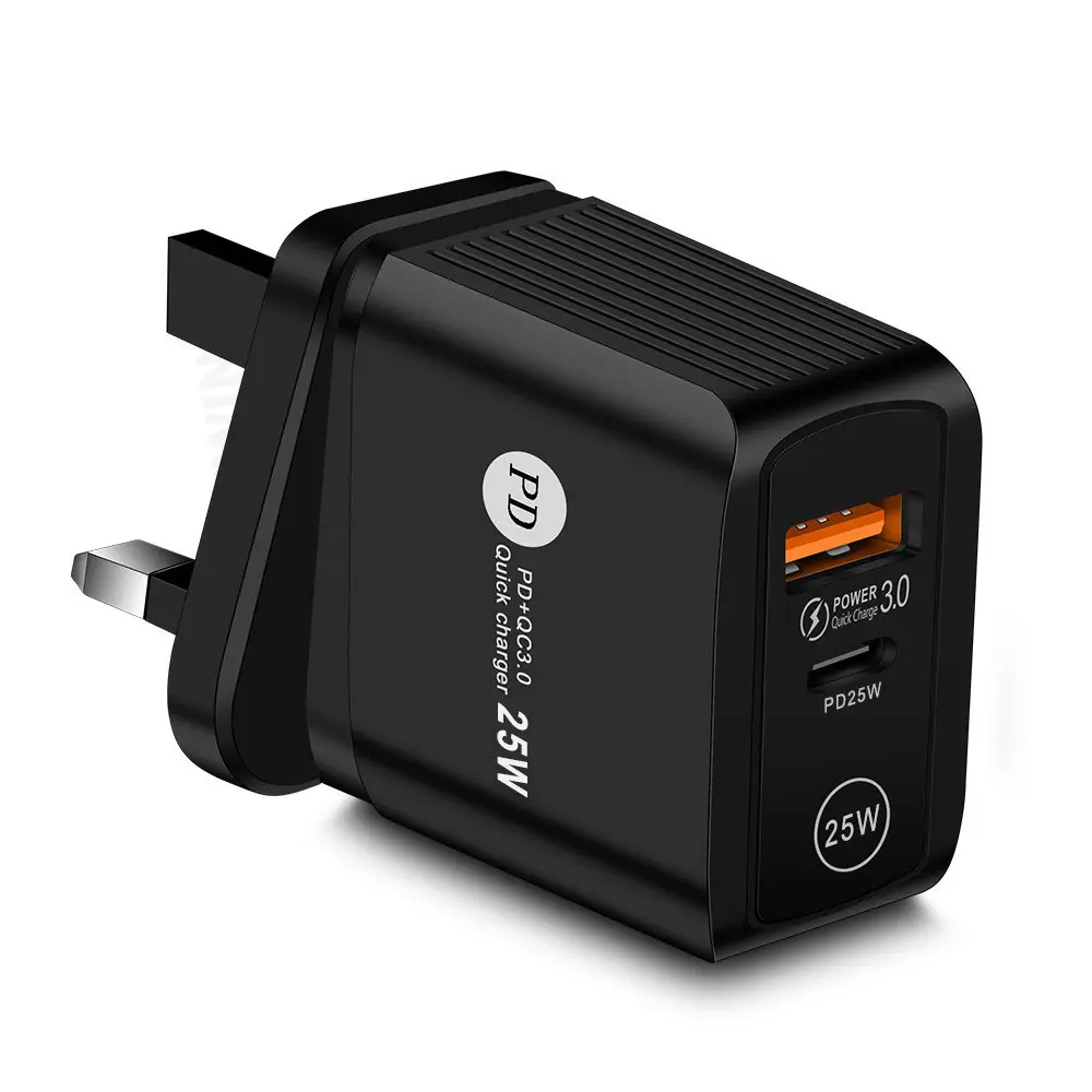 Caricatore da muro all'ingrosso da 25W caricatore rapido USB + PD adattatore USB QC3.0 caricatore per cellulare a doppia porta di tipo C per iphone 12 13