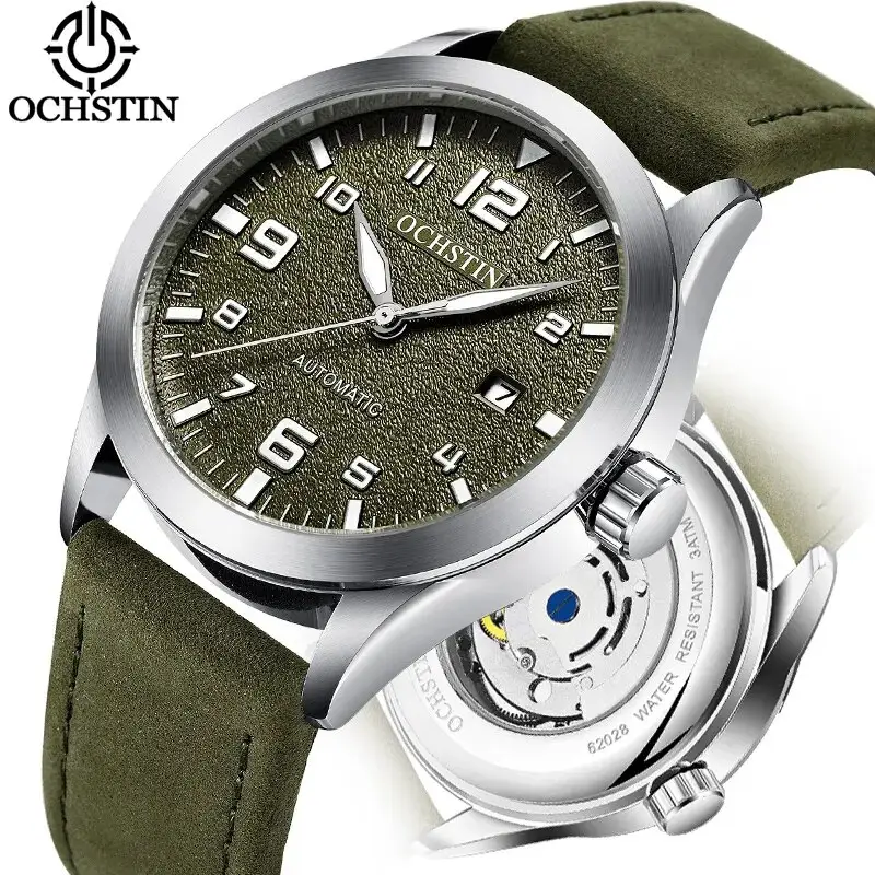 Ochstin GA62028 62028 2024 marca de lujo reloj automático hombres impermeable fecha deporte hombres cuero mecánico esqueleto reloj de pulsera