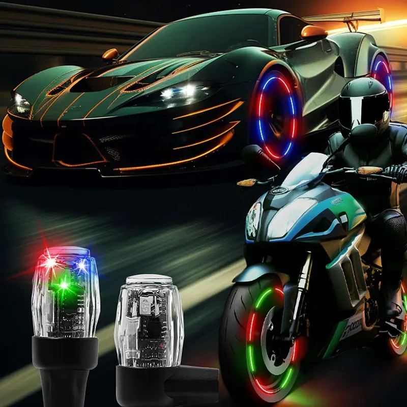 RGB צמיג חישוק נורת שסתום גז עם סוללה גלגל צמיג סוללה דקורטיבי אווירה LED אור לרכב אופנוע אופניים