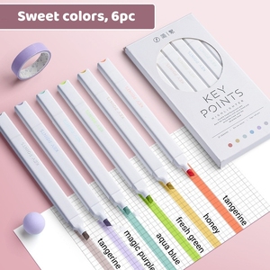 2024 el fabricante más popular OEM logotipo personalizado de color claro 6 uds resaltador de doble punta para estudiantes y oficina - Product Image 6
