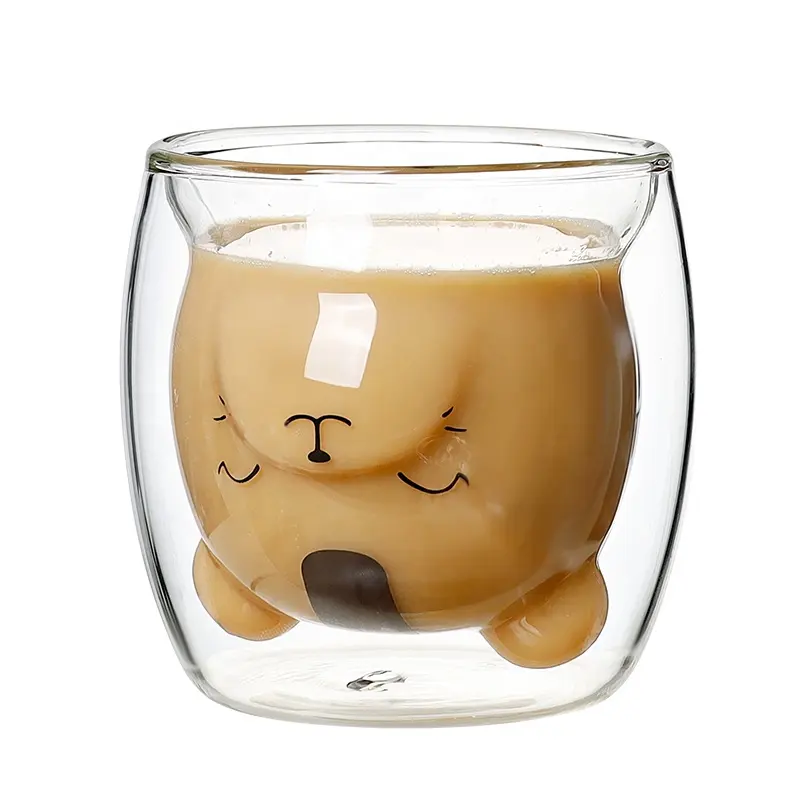 Varieties of Cute bear duck cat double wall glass milk coffee glass cup