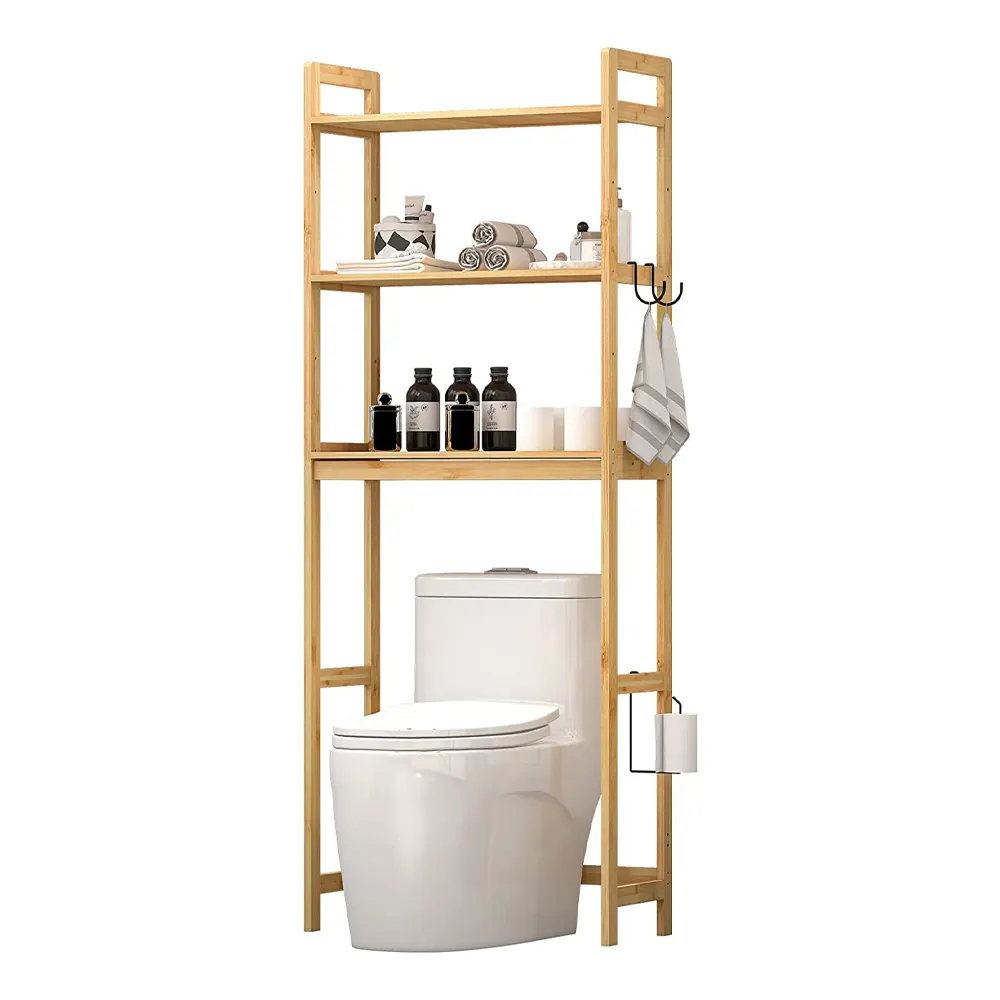3 niveaux de rangement permettant de gagner de l'espace support de toilette indépendant support de rangement réglable en bambou