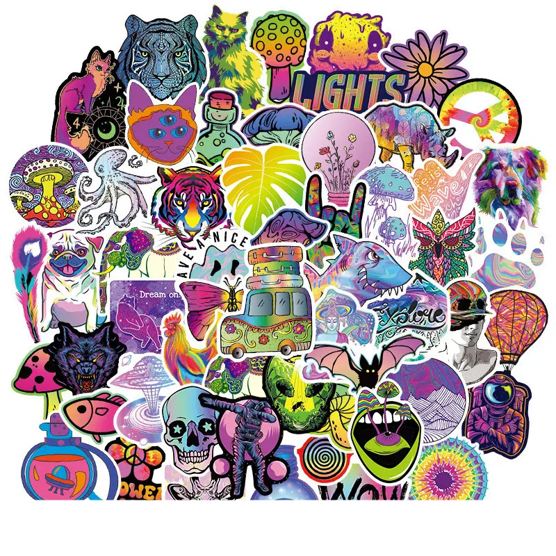 Calcomanías deslumbrantes de arte hippie para adolescentes, pegatinas decorativas para botellas de teléfono y portátil, 60 uds., novedad