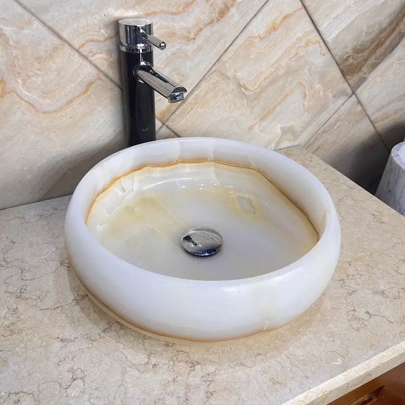 Hzx thiết kế mới trong nhà phòng tắm rửa lưu vực đá tự nhiên trắng Vanity đầu Đá Cẩm Thạch Onyx bồn rửa
