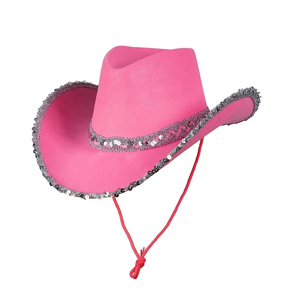 Costume de jeu personnalisé de fête à thème de pays, robe de Cowboy, nouveauté occidentale, unisexe, rose jazz, chapeau en feutre, vente en gros