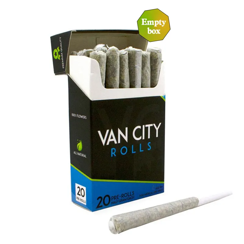 Vente en gros de boîtes à cigarettes vides en papier avec logo personnalisé avec boîte d'emballage en papier d'emballage pré-rouleau en or