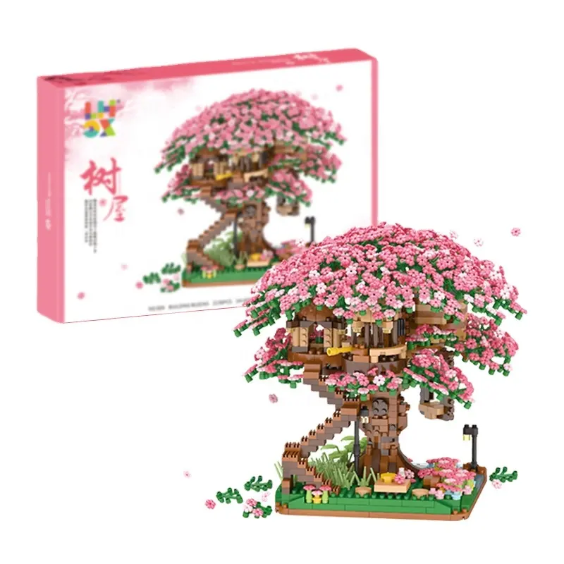 Regalo para niños, 2138 Uds., Mini Sakura, casa del árbol, bloques de construcción, planta de flor de cerezo, ciudad, vista a la calle, ladrillos, modelo DIY, juguete ornamental