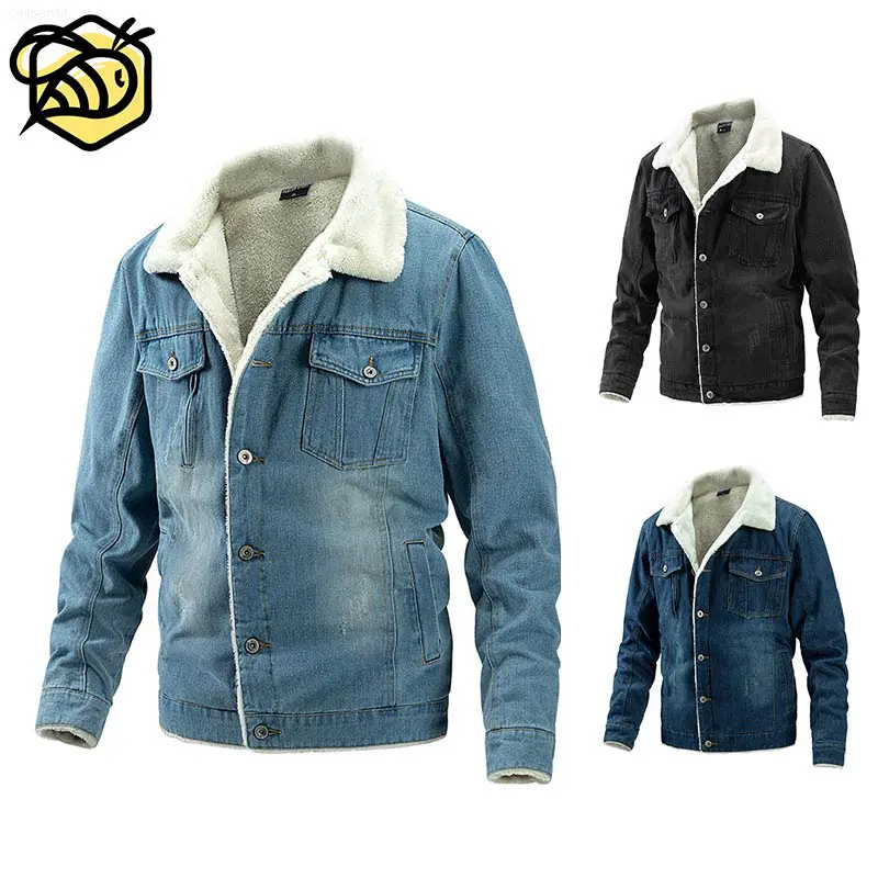 Chaqueta vaquera de protección contra el frío para hombre, abrigo masculino de alta calidad, chaqueta vaquera con cuello de piel blanca, Giacca Uomo, invierno, 2022