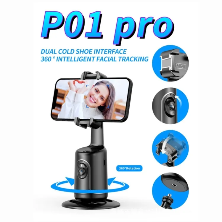 P01 Pro pemegang kamera pelacak wajah otomatis, dudukan ponsel 360 PTZ selfie dapat disesuaikan