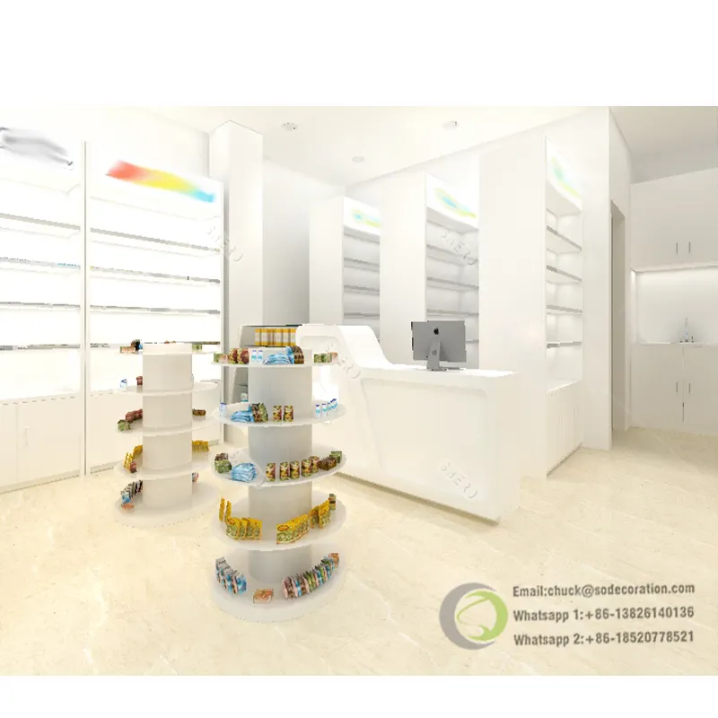 Scaffali moderni a parete scaffali per negozi medici scaffali in vetro per farmacia scaffali per esposizione di mobili luce per la decorazione della farmacia
