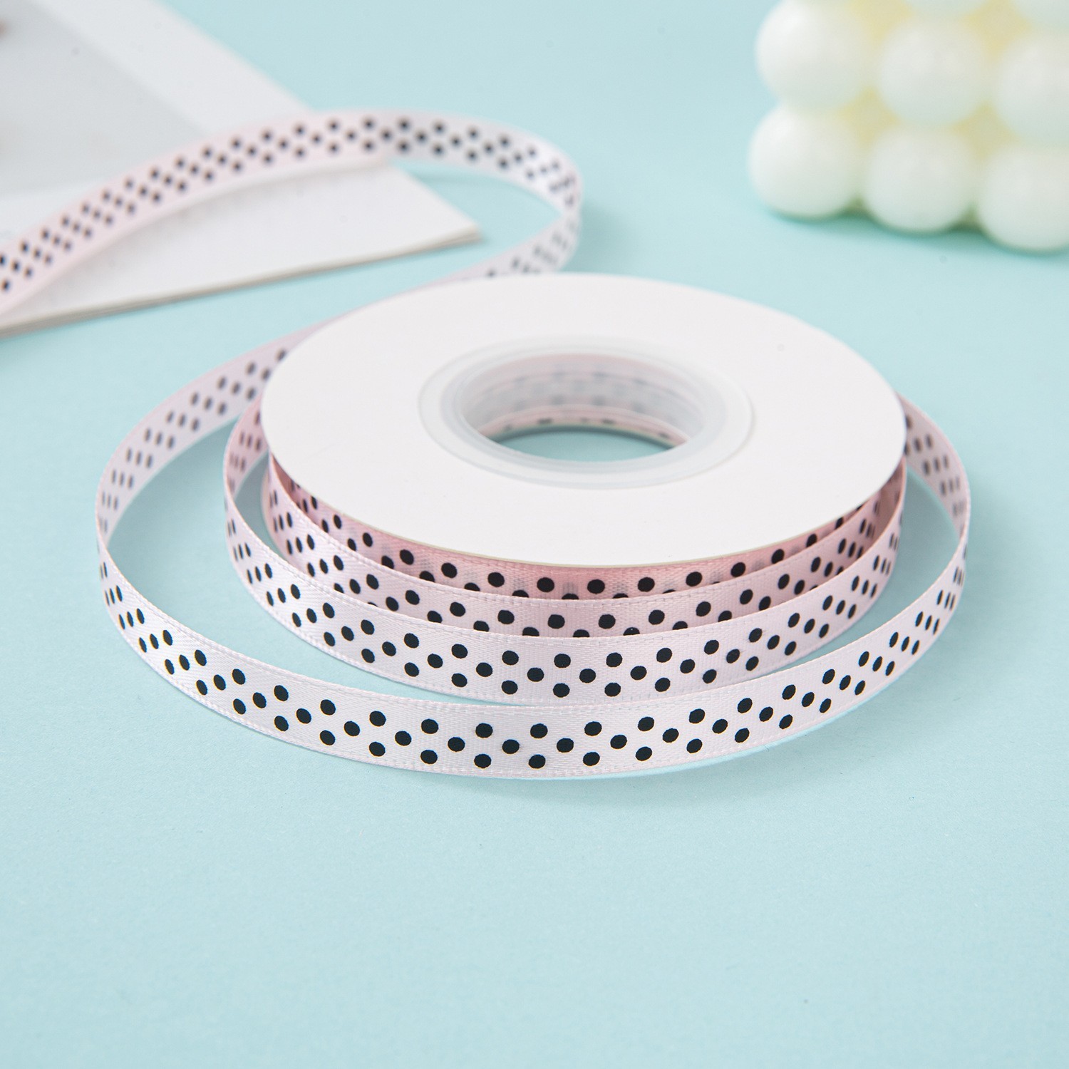 21-baby pink(black dot)(1cm*100yards)