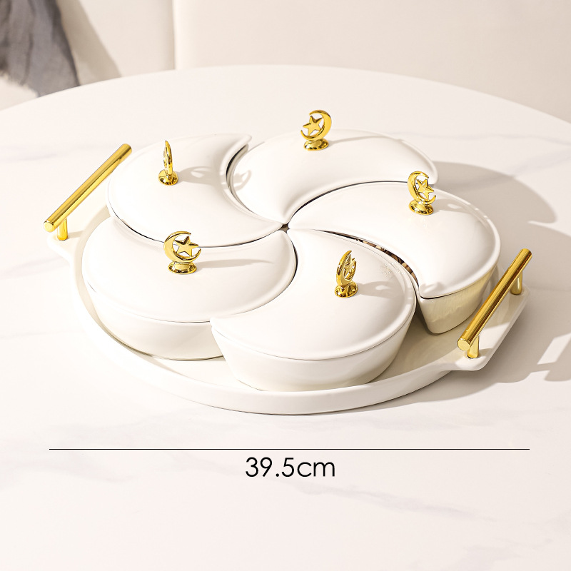 Assiette à fruits en céramique lune à 5 compartiments