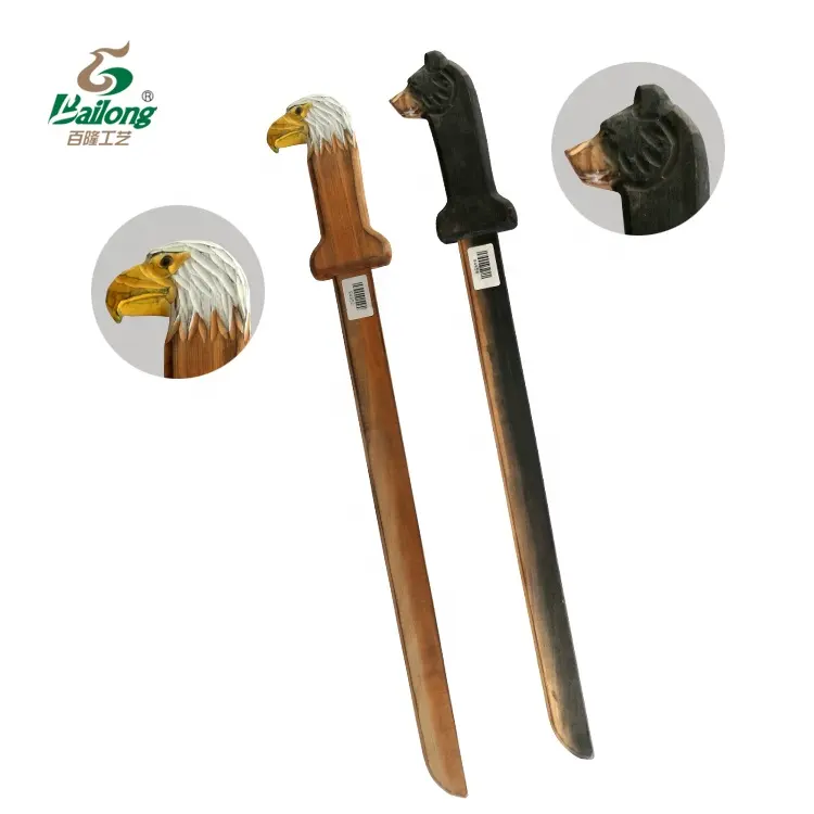 Creative gift sets hand carved animal handle kids toy wood sword