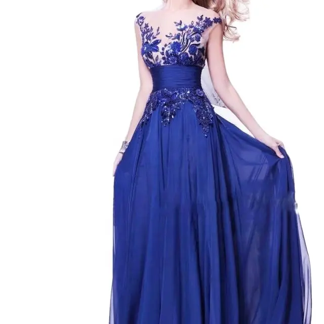High Quality Fashion Patchwork Bra Pad Elegant Lace A Line Vestido De Festa Prom Sleeveless Gown Evening Dress