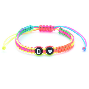 LGBT Pride Rainbow String Flat Knot Woven Bracelet Adjustable Handmade Ropes Braided A-Z Letter Heart Bracelets for <strong>Couples</strong> - Product Image 4