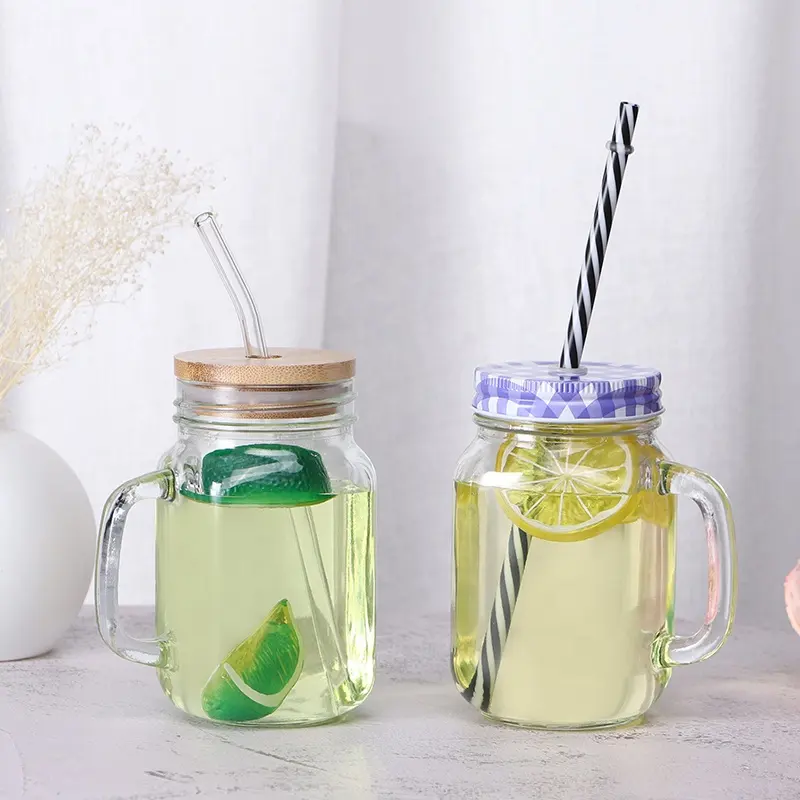 Bening kosong mulut lebar dengan pegangan mason jar dengan tutup mason jar tutup untuk kaca