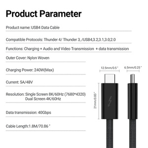 1.5M USB 4.0 <strong>Type</strong>-C Data Cable 240W Fast Charging Cable with 40Gbps Speed 8K HD Video Support Thunderbolt3 for Phone Switch Pad - Product Image 6