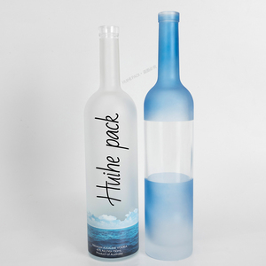 Empty Round Extra Flint Gradient Blue Glass <strong>Whisky</strong> Bottle Arizona 1000ml <strong>1L</strong> Glass Liquor Bottles with Cork Lid - Product Image 1