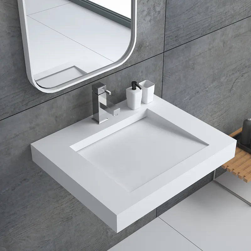 BS-8409 china modernas unidades de vanidade resina natural composto único lavabo comercial pendurado bacia banheiro pia