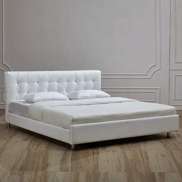 Cuoio Letto King Size Bianco con il Cristallo Testata Più Nuovo Disegno Moderno di Lusso A Buon Mercato Mobili Per La Casa Mobili Camera Da Letto Morbido Letto 6 Set