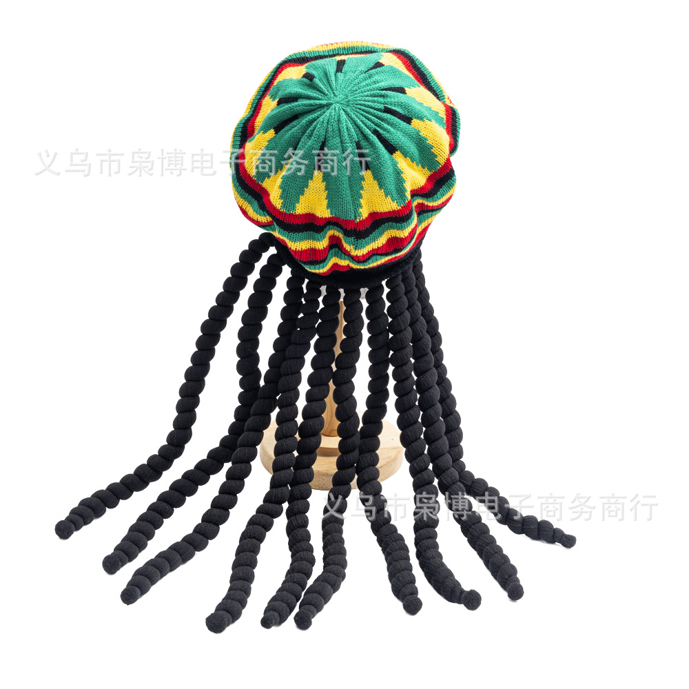 Green leaves on yellow background - black braids