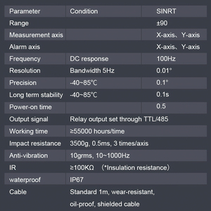 SINRT01-Interruptor de alarma de relé de 2 ejes, Inclinómetro de medición de ángulo de inclinación de alta precisión +-90 grados (inclinación enrollable) para PC/Android/APP - Product Image 2