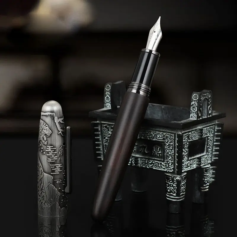 Collezione regalo jinhao 9056 penna stilografica canna di penna in rame antico con penna per scrittura calligrafia in materiale di legno