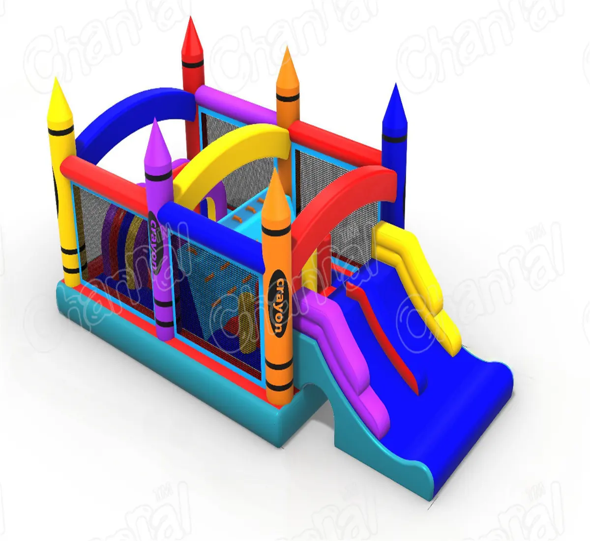 Outdoor Commercial Jumper Crayon Bouncing Castle With Slide For Kids Moonwalk Favorite Inflatable Obstacle