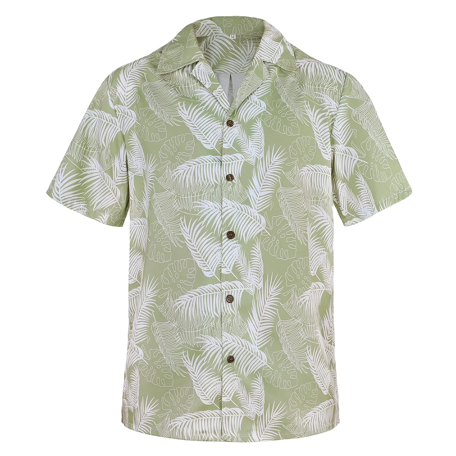 OEM مخصص لون أخضر قاعدة قطن بياقة مفتوحة قمصان هاواي للرجال
