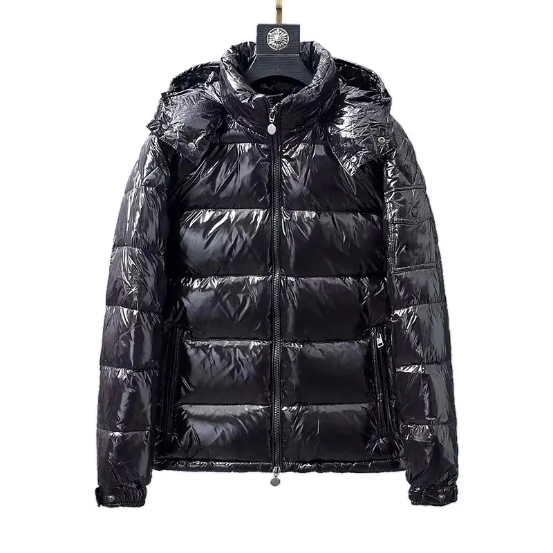 custom luxury winter solid short waterproof duck goose shiny men's down puffer 700 hood jacket coat for men down jacket