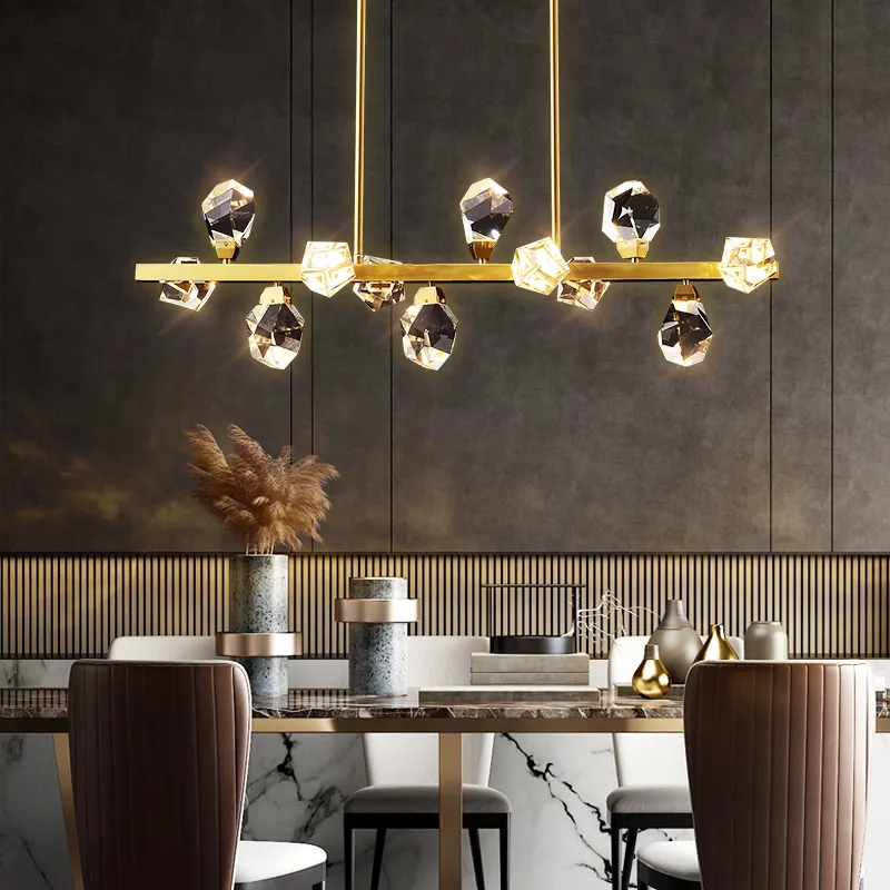 2022 nuova lampada a sospensione a barra lunga a led in cristallo pieno di rame di lusso per lampadario da sala da pranzo del ristorante