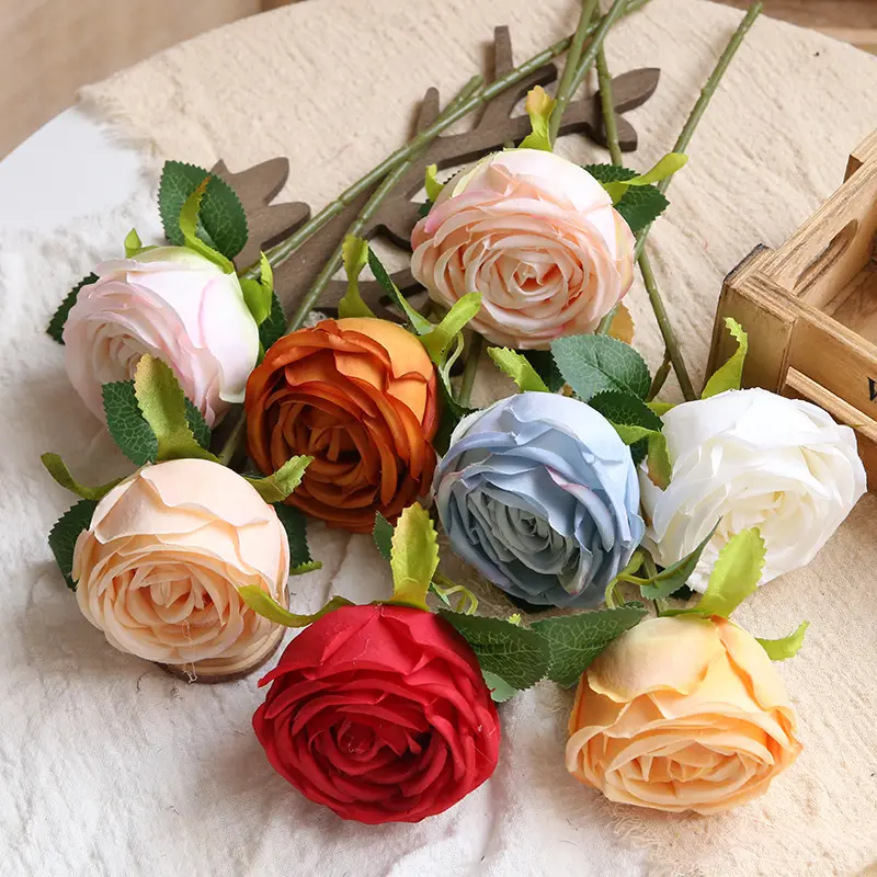 Venda por atacado de flores artificiais baratas para decoração de casamento em casa, rosas artificiais para presente feminino