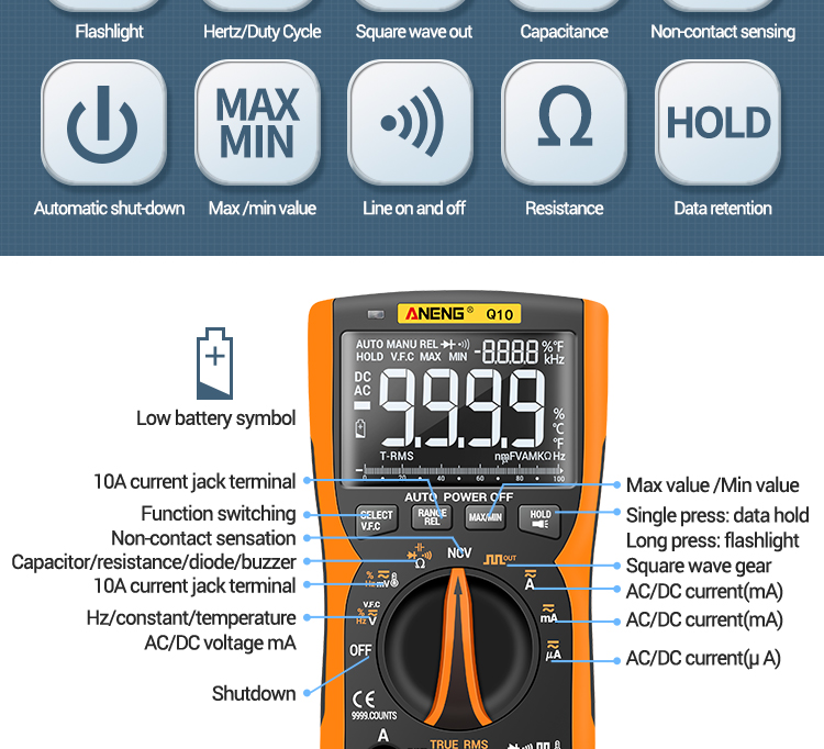 ANENG Q10 Pro Digital Multimeter 9999 Professional Tester Multimetro True RMS Analog DIY Transistor NCV Testers Lcr Meter
