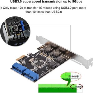 PCI Express 1X Extender ไปยังภายใน2พอร์ตส่วนหัวของ19Pin ได้อย่างรวดเร็ว5Gbps PCI-Express USB 3.0 CARD - Product Image 3