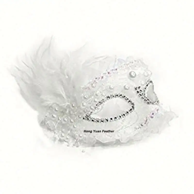 Fiesta ecológica DIY encaje de perlas Floral Mardi Gras mascarada disfraz veneciano máscara blanca con pluma
